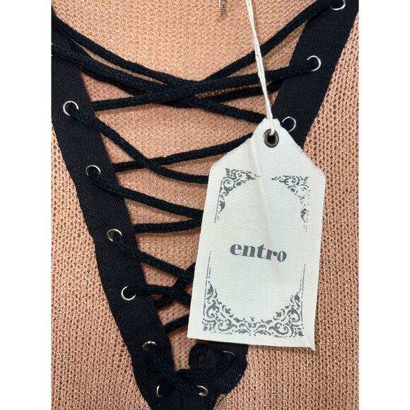 NWT Entro Sweater Tank Lace Up Khaki Tan L - Picture 2 of 7